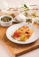 capsicum skewer with mozzarella and capers