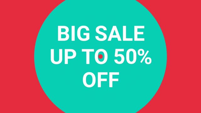 big sale up to 50% off  tag animation motion graphic. Promo banner, badge, sticker. animated royalty free stock footage. 4K video.