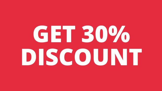 get 30% discount tag animation motion graphic. Promo banner, badge, sticker. animated royalty free stock footage. 4K video.