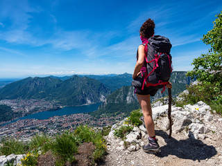 Obraz premium Trekking scene in the italian alps of Lombardy