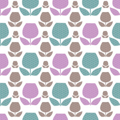 Tulip floral with geometric background. Vector repeat. Great for home decor, wrapping, scrapbooking, wallpaper, gift, kids, apparel. 