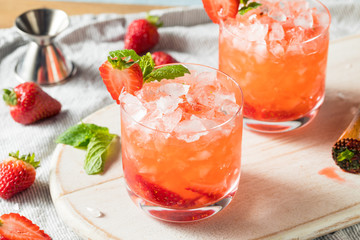 Homemade Boozy Strawberry Mint Smash Cocktail