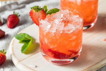 Homemade Boozy Strawberry Mint Smash Cocktail
