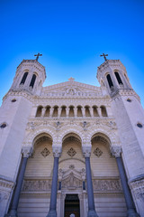 Fototapeta na wymiar The Basilica of Notre Dame de Fourviere overlooking Lyon, France.