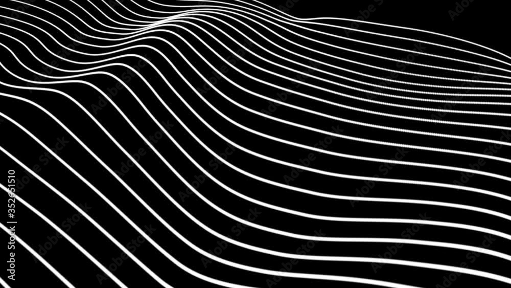 Poster Digital white wave at black background abstract title blurred animation of particle seamless.