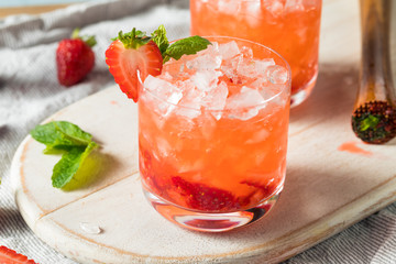 Homemade Boozy Strawberry Mint Smash Cocktail