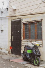 Old city with soviet streets and old houses and windows