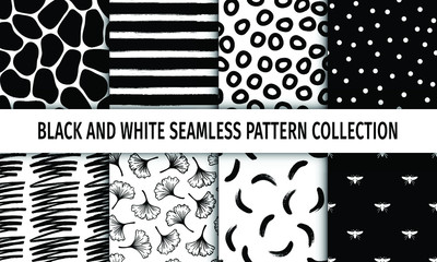Black and white seamless pattern collection. Vector. 
