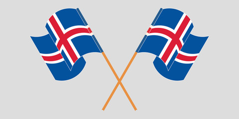 Fototapeta na wymiar Crossed and waving flags of Iceland