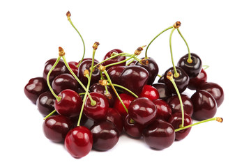 Fruits of a sweet cherry on white background.