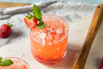 Homemade Boozy Strawberry Mint Smash Cocktail