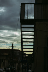 Old city with soviet streets and old houses and windows