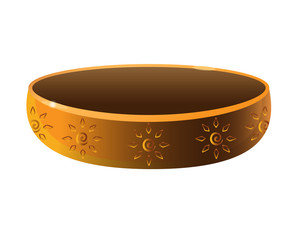Candlestick, saucer - pottery folk product. Candlestick with a pattern in the form of the sun and a pen - vector full color picture. Traditional eco-friendly clay utensils - candlestick - saucer.