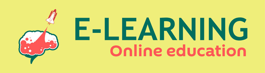 e-learning. Webinar baner. Online education courses, the teaches students online.