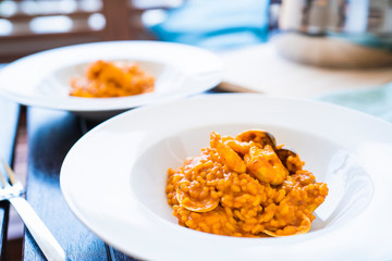 Delicious dish of typical sweet rice on a restaurant