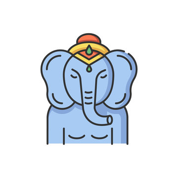 recommend clip art: Lord Ganesha RGB color icon. Supreme deity in Hindu pantheon. Indian religion. Ancient tradition. Remover of obstacles. Religious symbol. God of beginnings. Isolated vector illustration