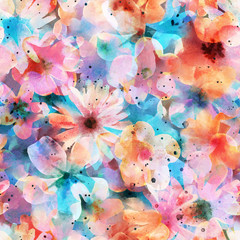 Obraz na płótnie Canvas floral seamless pattern. watercolor painting. for textiles, wallpaper, fabric, wrapping paper