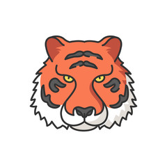 Bengal tiger RGB color icon. Panthera Tigris. National Indian animal. Symbol of power and strength. Extant big cat species. Lord of the Jungle. Asian wildlife. Isolated vector illustration