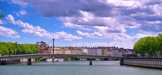 Obraz premium Lyon, France and the architecture along the Saone River.