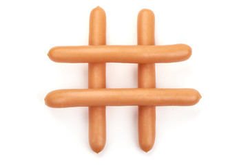 Pork boiled sausages, isolated on white background