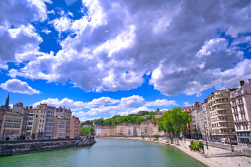 Lyon, France and the architecture along the Saone River.