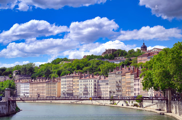 Fototapeta premium Lyon, France and the architecture along the Saone River.