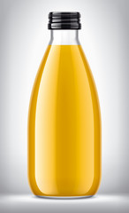Glass Bottle with Orange Juice on background.