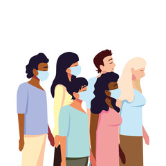 Fototapeta premium People with medical masks vector design