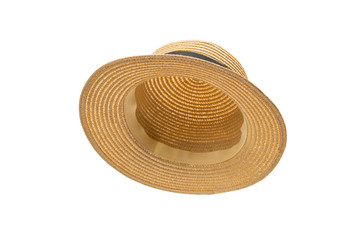 Fototapeta na wymiar Straw hat with black bow isolated on white
