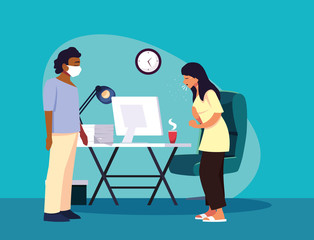 Woman and man feeling sick at home vector design