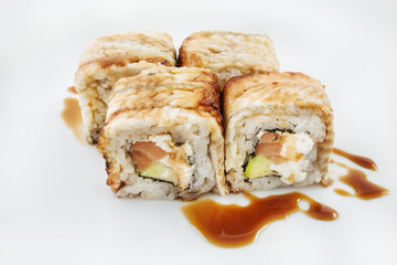 Fresh japanese sushi rolls isolated
