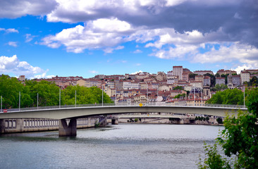 Obraz premium Lyon, France and the architecture along the Saone River.