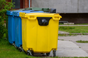 Fototapeta na wymiar GULBENE, LATVIA. 24th May 2020. Waste sorting containers.