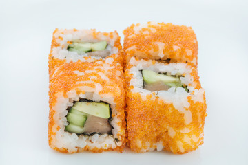 Fresh japanese sushi rolls isolated