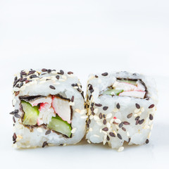 Fresh japanese sushi rolls isolated