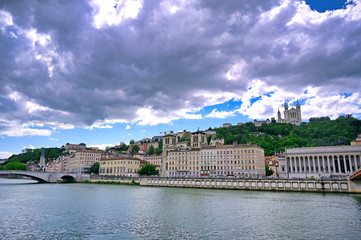Fototapeta premium Lyon, France and the architecture along the Saone River.