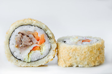 Fresh japanese sushi rolls isolated