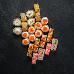 Set of traditional japanese food on a dark background