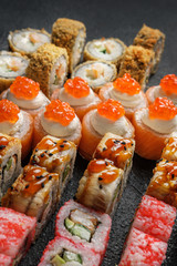 Set of traditional japanese food on a dark background