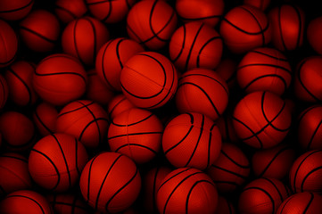 lots of  orange basketball balls