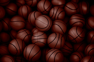 lots of  brown basketball balls