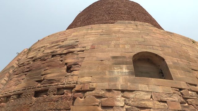 Dharmarajika Stupa near Dhamekh Stupa at Sarnath, Buddha place, Varanasi, India, 4k footage video