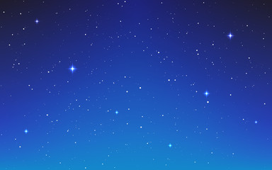 Space blue background. Cosmos neutral texture with white shining stars. Magic stardust universe. Starry color galaxy. Beautiful cosmic night. Vector illustration