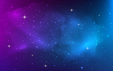 Space background with bright shining stars. Colorful starry cosmos with realistic nebula. Purple stardust galaxy. Magic night with milky way texture. Vector illustration © Vegorus