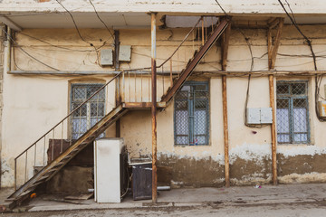 Old city with soviet streets and old houses and windows