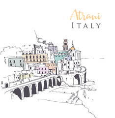 Drawing sketch illustration of Atrani, Italy © EnginKorkmaz