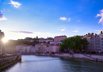Fototapeta premium Lyon, France and the architecture along the Saone River.
