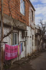 Old city with soviet streets and old houses and windows