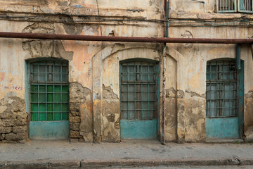 Old city with soviet streets and old houses and windows