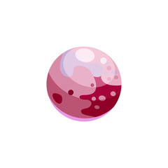 vector icon of the violet planet of the solar system, cartoon sticker for teaching astronomy, space for children in school online, pluto with spots on the surface, shiny ball isolated on white eps 10